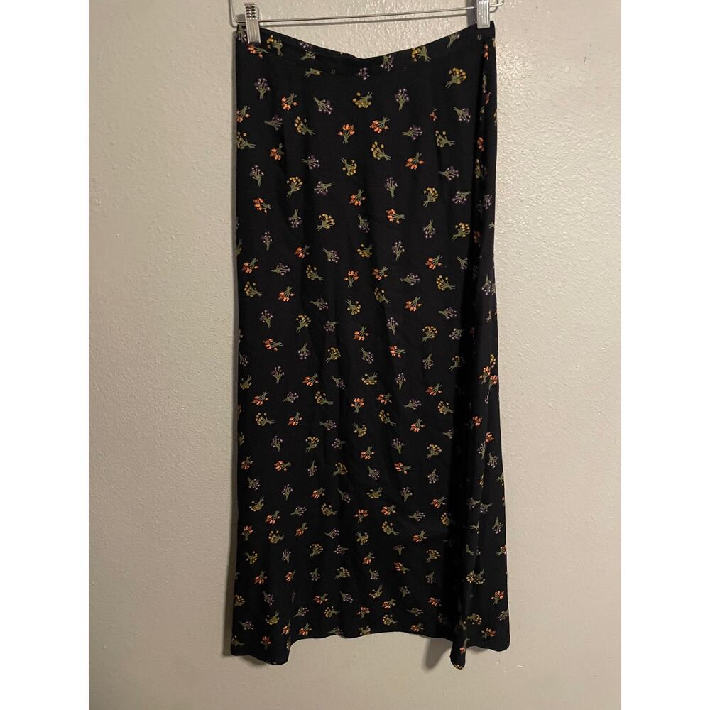 Vintage Katherine Stone Skirt Womens Size 8 Black Floral Maxi Cottagecore 90s